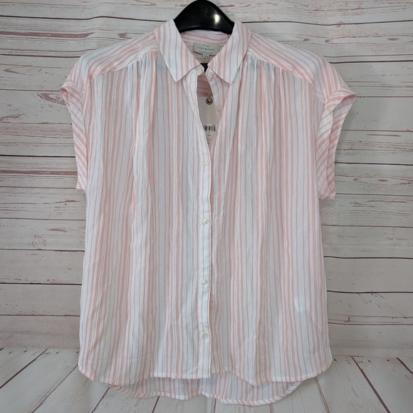 SALE Lucky Brand Coral Stripe Button Up Shirt - Picture 4 of 8
